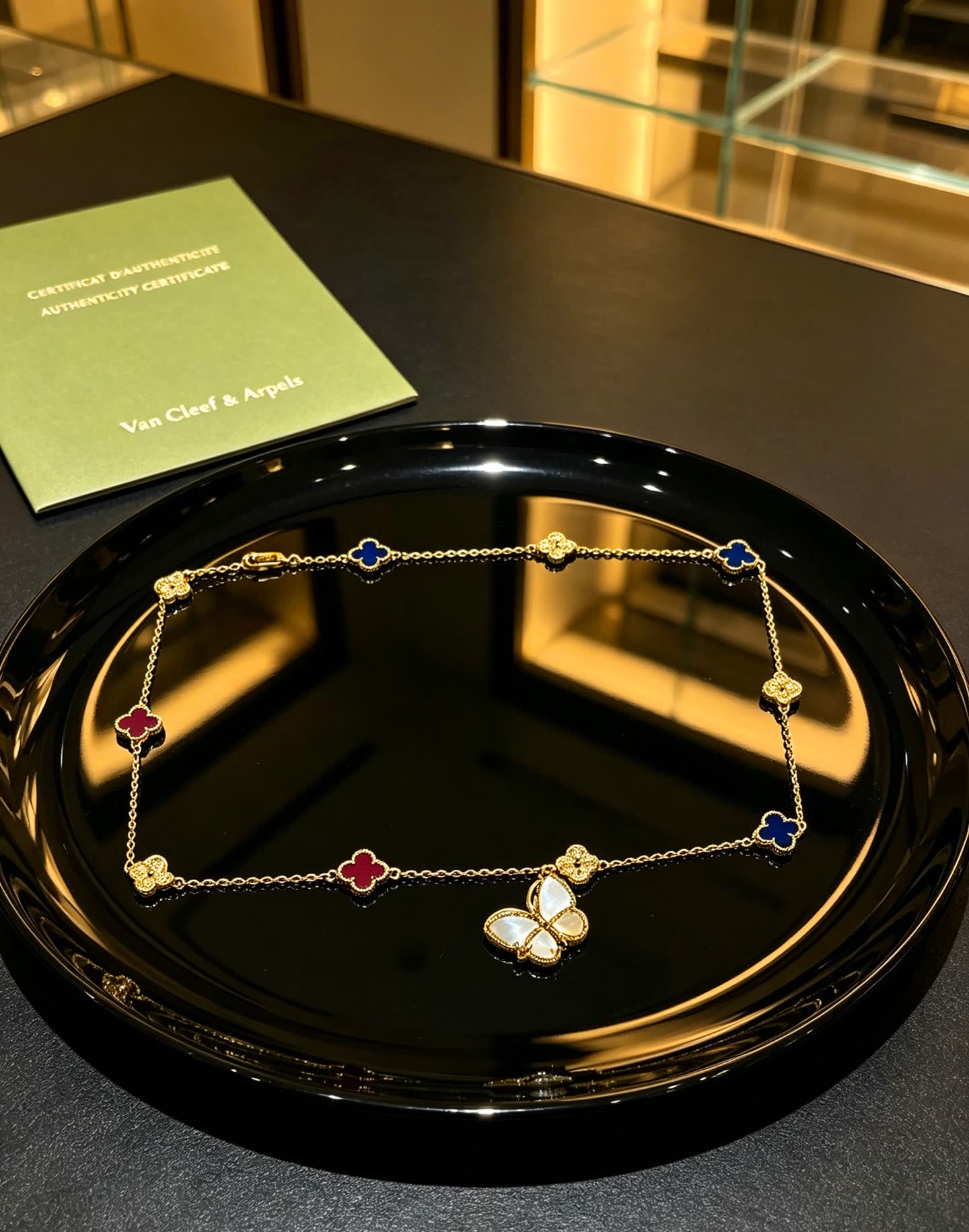 Van Cleef & Arpels Vintage Alhambra Gold Necklace with Butterfly Pendant